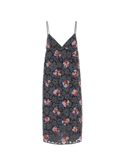 Fendi Lace Dress V Neckline Floral Pattern In Gray
