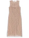 Fendi Women Beige Sleeveless Crewneck Dress With Floral Embroidery In Lace Woman In Neutral