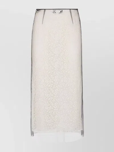 Fendi Floral Lace Midi Skirt With Tulle Overlay In White