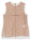Fendi Beige Sleeveless Crewneck Top With All-over Floral Embroidery In Lace Woman In Brown