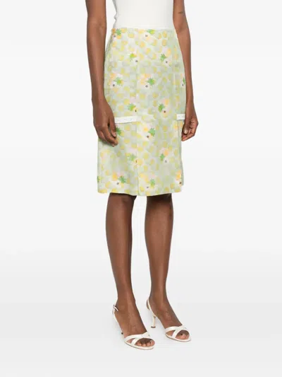 Fendi Floral-print Pocket Midi Skirt In Green