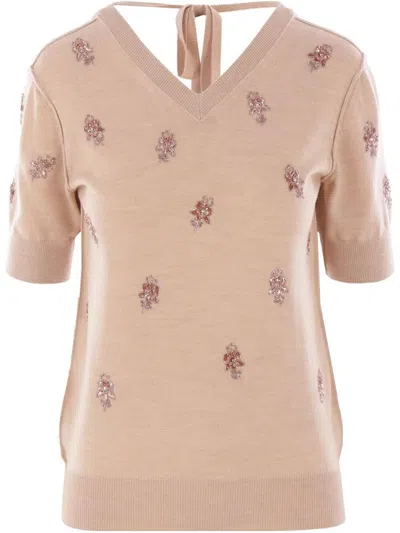 Fendi Floral Motif Embroidered Wool Cropped Jumper