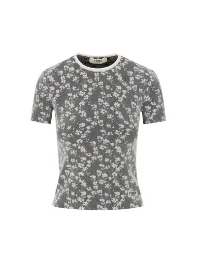 Fendi Black Jacquard Viscose T-shirt