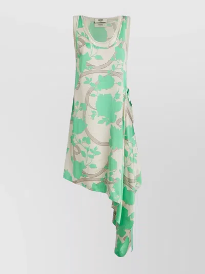 Fendi Floral Pattern Silk Midi Dress In Neutrals