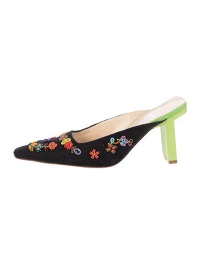 Pre-owned Fendi Floral Print Beaded Accents Mules In Multi