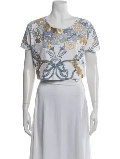 Pre-owned Fendi Floral Print Crew Neck Crop Top In White