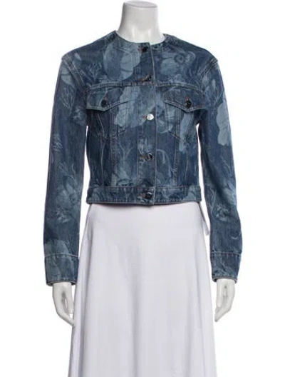 Pre-owned Fendi Floral Print Denim Jacket In Blue