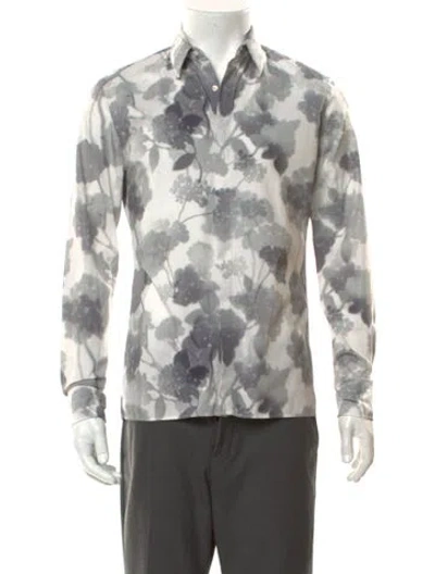 Pre-owned Fendi Floral Print Long Sleeve Shirt In Gray