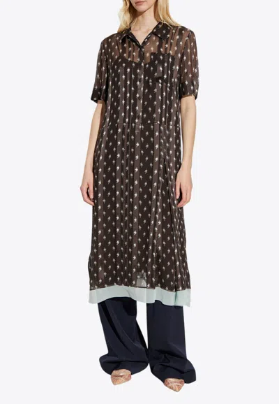 Fendi Floral Print Midi Chiffon Shirt Dress