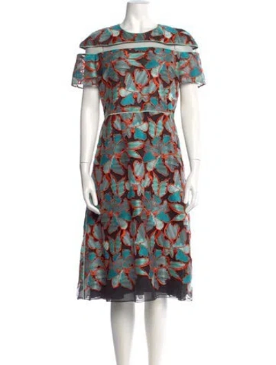 Pre-owned Fendi Floral Print Midi Length Dress In Black