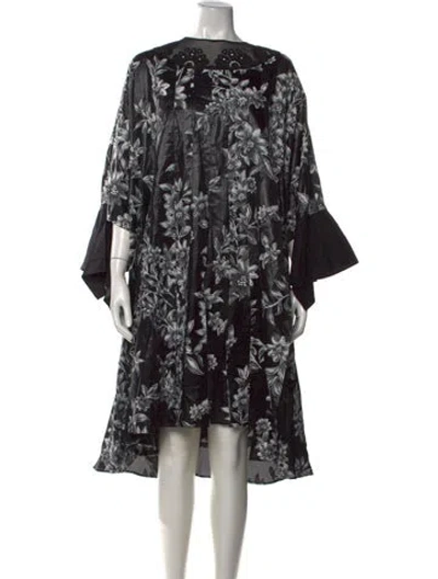 Pre-owned Fendi Floral Print Midi Length Dress In Black