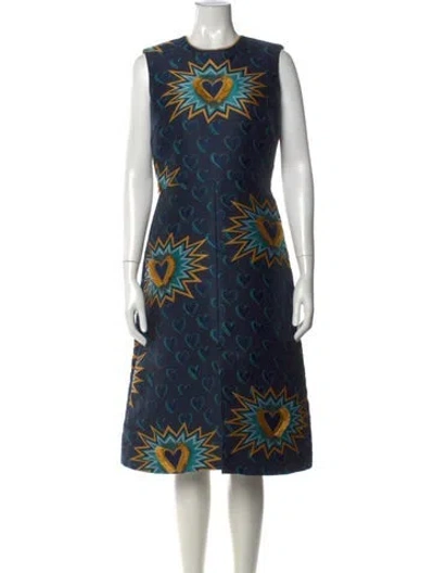 Pre-owned Fendi Floral Print Midi Length Dress In Blue