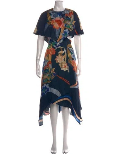 Pre-owned Fendi Floral Print Midi Length Dress In Blue