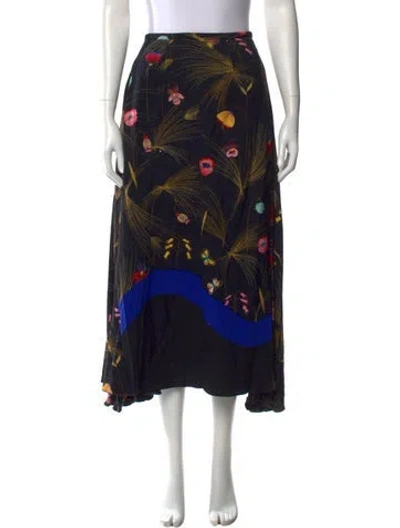 Pre-owned Fendi Floral Print Midi Length Skirt In Black