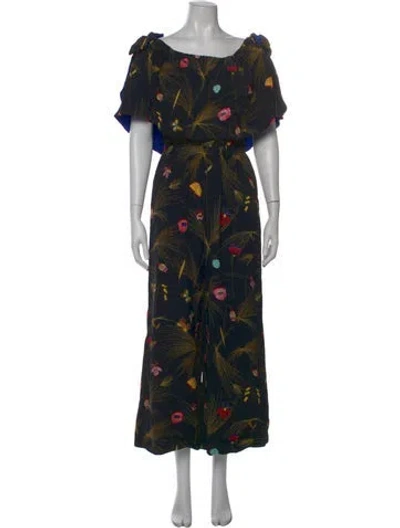 Pre-owned Fendi Floral Print Off-the-shoulder Jumpsuit In Black
