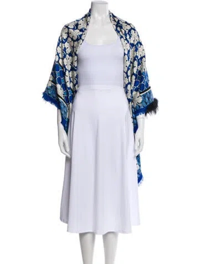 Pre-owned Fendi Floral Print Shawl In Blue