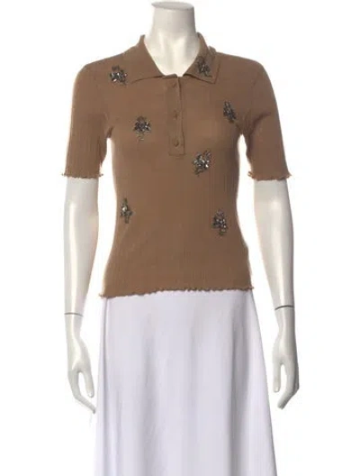 Pre-owned Fendi Floral Print Short Sleeve Polo In Neutrals