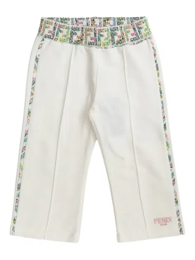 Fendi Babies' Floral-print Side-stripe Trousers In White