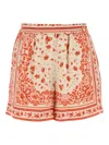 Fendi Silk Shorts With Floral Print And Pockets In Orange