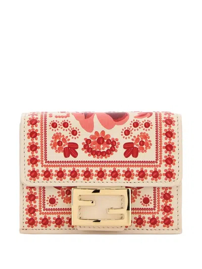 Fendi Floral-printed Leather Wallet In Neutral