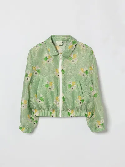 Fendi Kids'  Floral Silk Blend Shirt Jacket In Green
