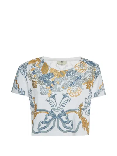 Pre-owned Fendi Floral-appliqué Cropped Top In White
