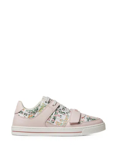 Fendi Kids' Floral-jacquard Touch-strap Sneakers In Pink