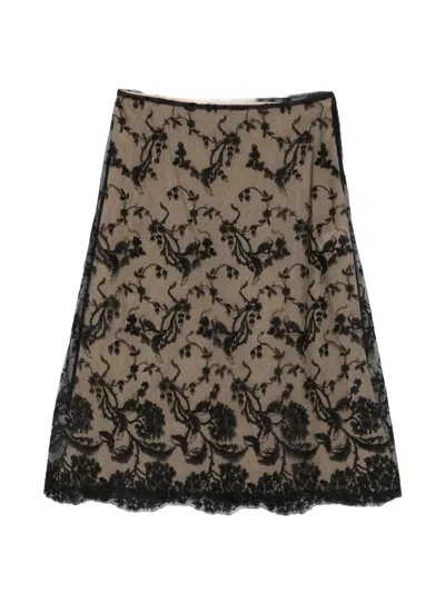 Fendi Floral-lace Midi Skirt In Brown