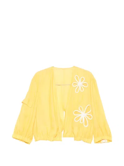 Fendi Blouson Jacket Floral Applique Detail In Yellow