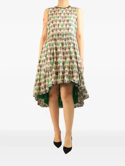 Pre-owned Fendi Floral-print Asymmetric Midi Dress In Neutral