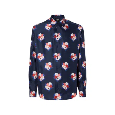 Fendi Floral-print Silk Shirt In Blue