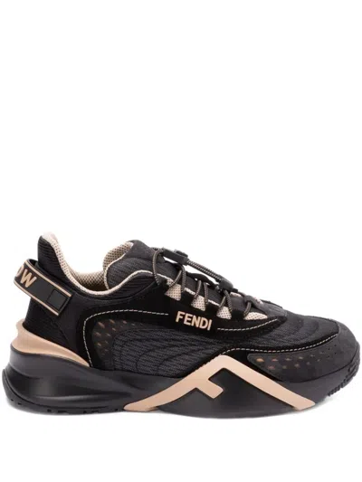Fendi Flow Black Cashmere Sneakers In Multi