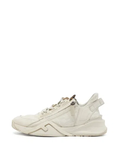 Pre-owned Fendi Flow Ff Canvas Sneakers In Neutral
