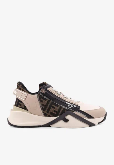 Fendi Flow Ff Jacquard Low-top Sneakers In Beige