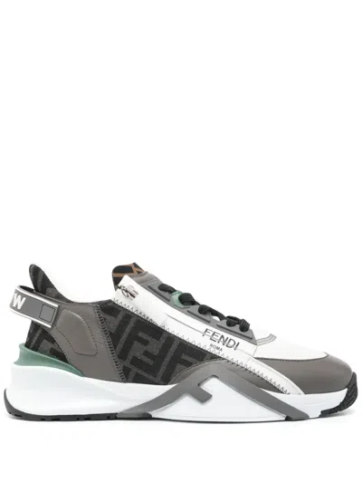 Fendi Black Ff Jacquard And Leather Running Sneakers In Multi