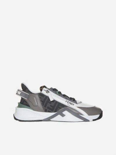 FENDI FLOW LEATHER AND FF FABRIC SNEAKERS