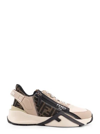 Fendi Flow Leather Sneakers With Ff Motif In Sand