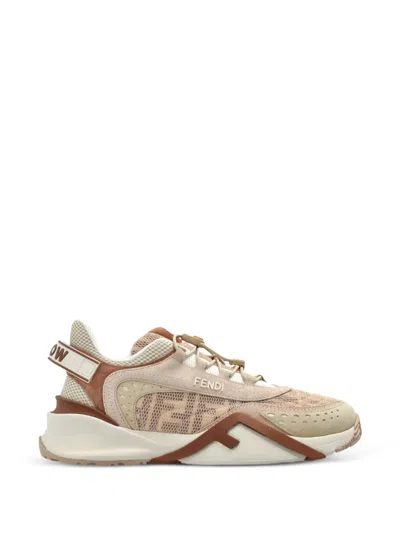 Fendi Flow Leather-panelled Sneakers In Neutral