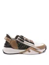 Fendi Beige Leather Sneakers With Ff Motif In White