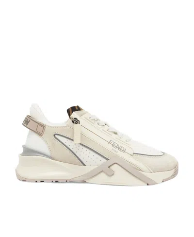 Fendi Flow Panelled Low-top Sneakers In White