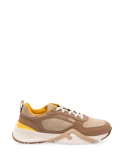 Fendi Color Blocked Low Top Trainers In Brown