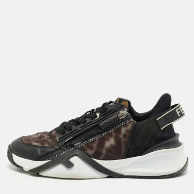Pre-owned Fendi Flow Size 39 Two Tone Leather And Suede Low Top Sneakers In Black