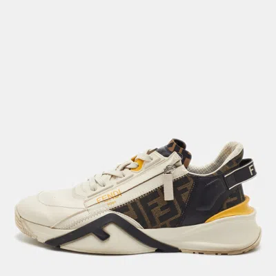 Pre-owned Fendi Flow Size 42 Multicolor Leather And Zucca Canvas Low Top Sneakers