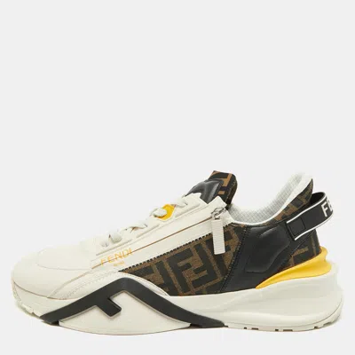 Pre-owned Fendi Flow Size 47 Multicolor Leather And Zucca Canvas Low Top Sneakers