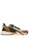 Fendi Beige Leather Sneakers With Ff Motif In Brown
