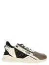 Fendi Flow Leather And Jacquard Fabric Sneakers With Zip In Multi