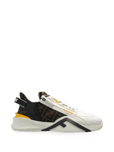 Fendi Force Leather Sneakers With Ff Jacquard And Mesh Details In Multi