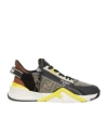 Fendi Streamline Leather Sneakers With Embossed Ff Print In Black
