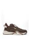 Fendi Chunky Sole Sneakers Featuring Perforated Design In Brown