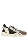 Fendi Flow Leather And Jacquard Fabric Sneakers With Zip In Multi